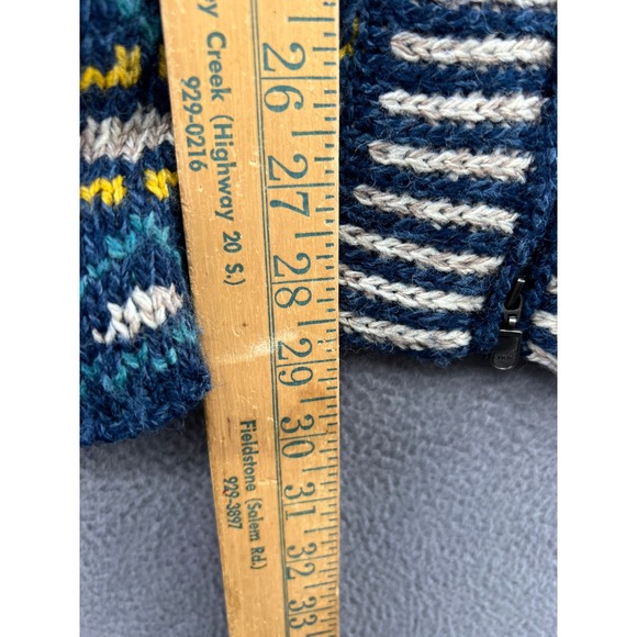 Royal Robbins Sweater Sz L Blue Fair Isle Zip Up Hooded Cardigan Aztec - Picture 6 of 10